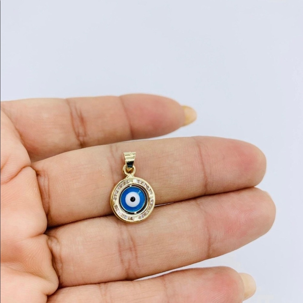 14k solid gold Pendant Evil Eye tiny round pendant